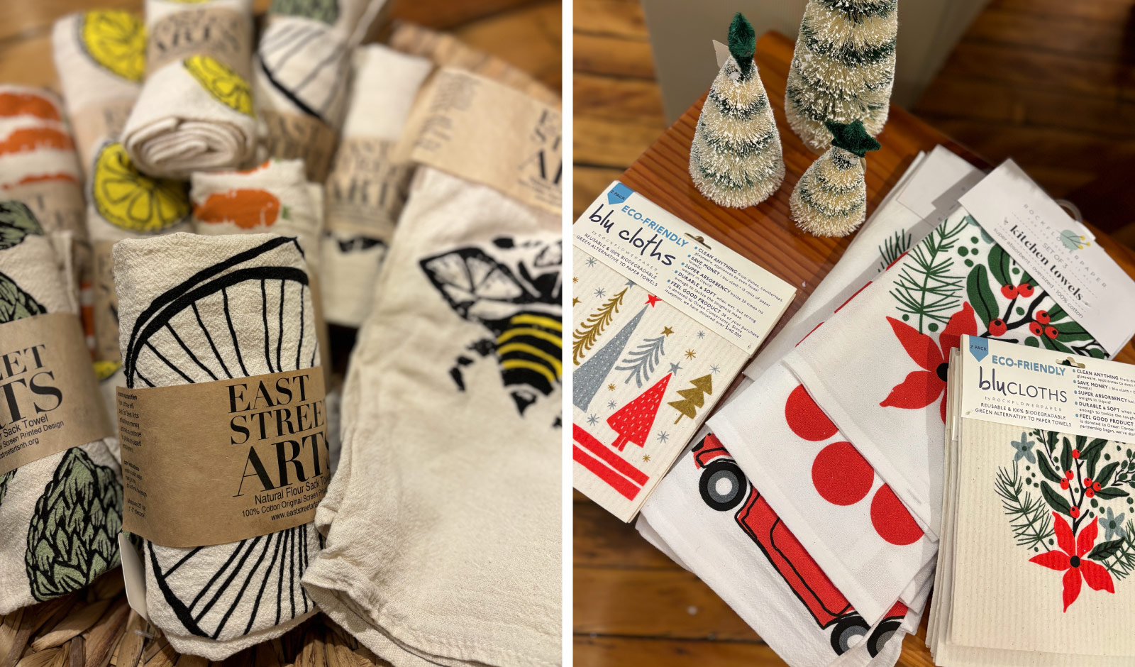 Hand screen printed kitchen towels | Dishtowels and reusable cloths in festive prints