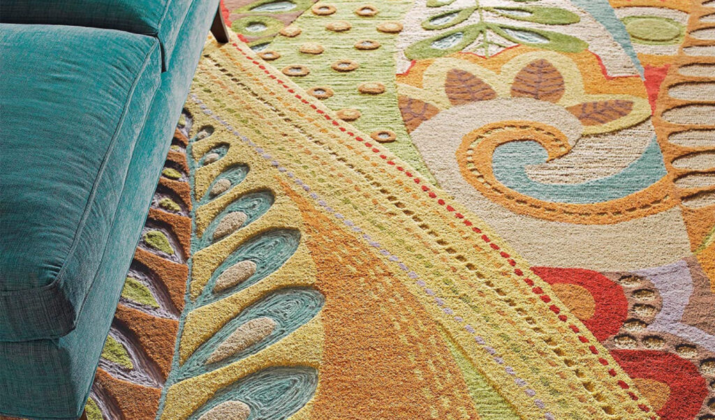 A hand-tufted rug with varying heights of pile